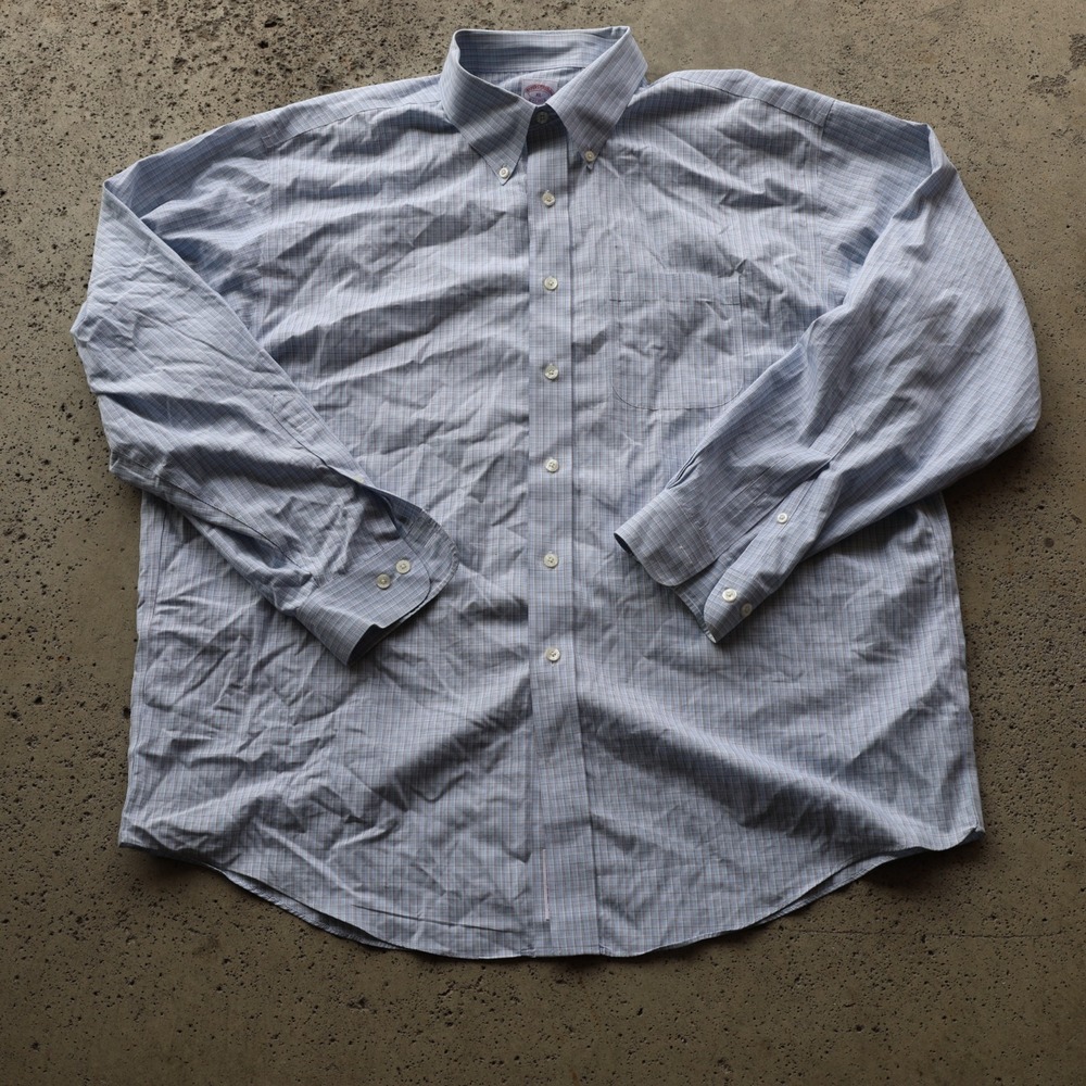 Brooks Brothers Non-Iron Original Polo Button Down Shirt Blue Plaid Size XL